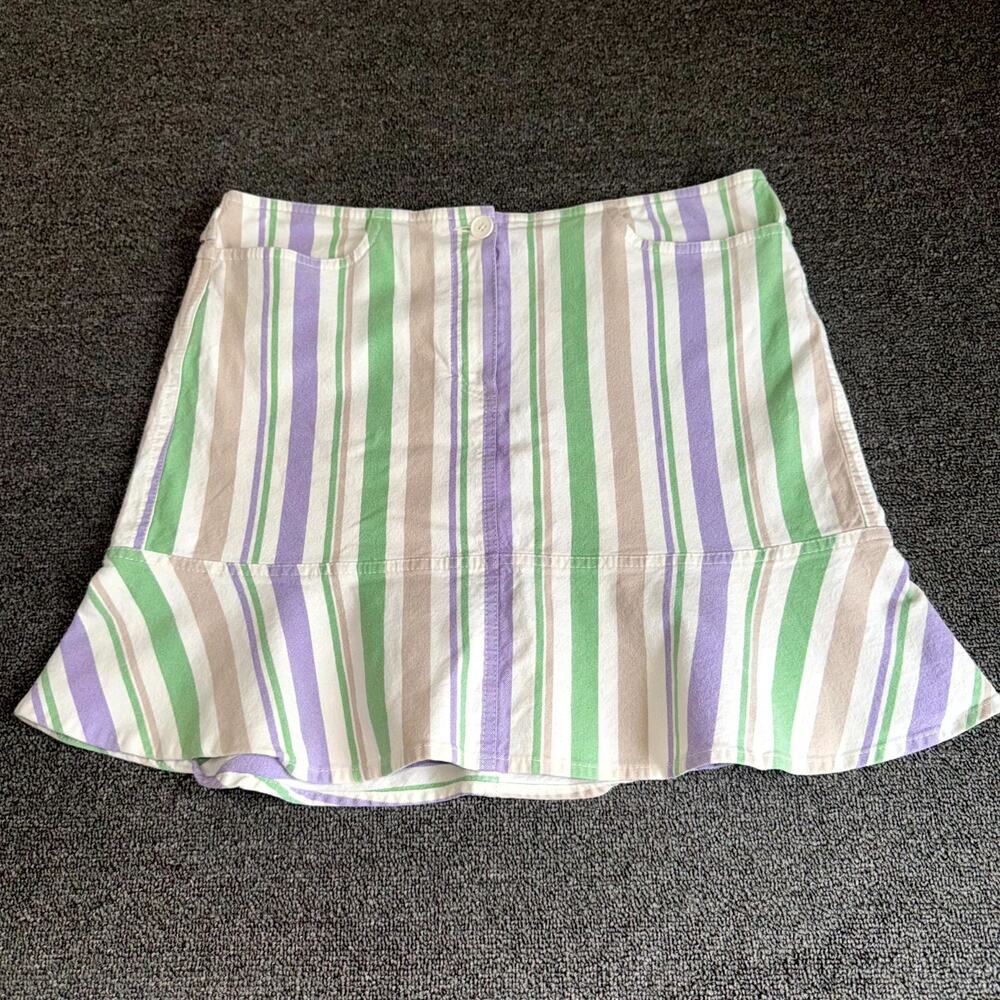 Ann Taylor Loft Mini Skirt Women's 10 Multicolor Striped Cotton Boho Casual Twee